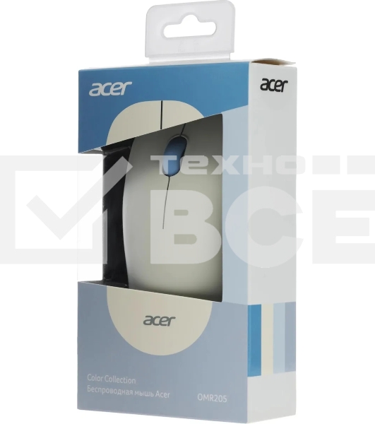 Мышь беспроводная Acer OMR205 белый/голубой, 1200 dpi, радиоканал, USB, кнопки - 3