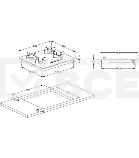 Встраиваемая газовая варочная поверхность Beko HILG 64120 S, Черный