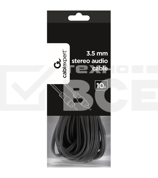 Кабель аудио Cablexpert CCA-404-10M-N, Jack 3.5(M)/Jack 3.5(M), 3pin, 10м, черный, пакет