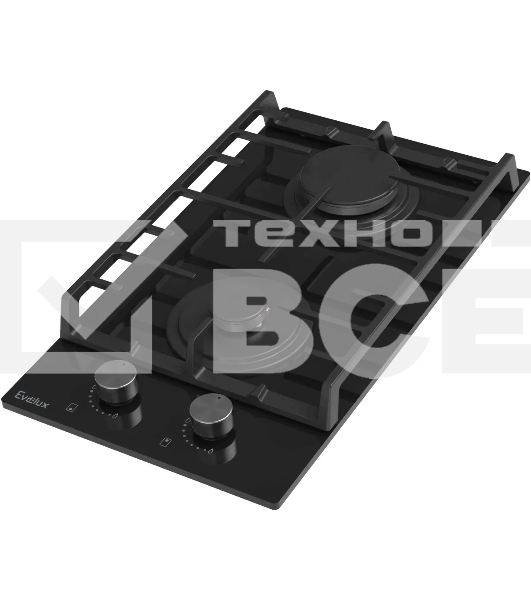 Газовая варочная панель EVELUX HEG 360 BG, Hi-Tech, 30 см, 2 конфорки, газ-контроль, электроподжиг, черный