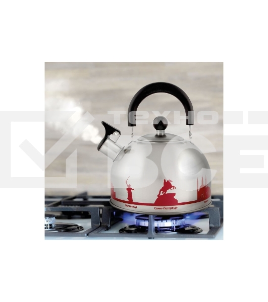 Чайник из нерж. стали MALLONY ГОРОДА РОССИИ со свистком 2,5 л, с рисунком, меняющим цвет