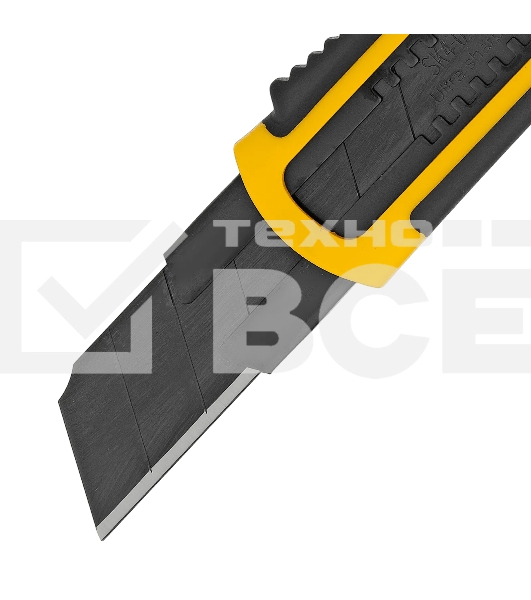 Нож Denzel 25 мм, сменное лезвие, SK4, корпус из ABS + TPR, торцевой зажим