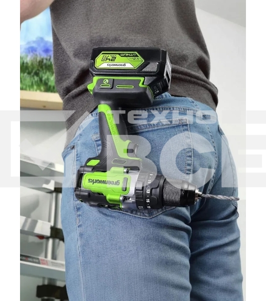Дрель-шуруповерт аккумуляторная Greenworks GD24DD140 24V, 70/140Нм,Anti-kickback,2х4Ач,ЗУ,кор 3707607CUD