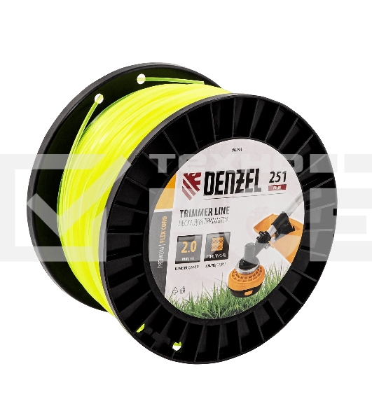 Леска для триммера Denzel квадрат, 2,0мм х 251м, на DIN катушке FLEX CORD