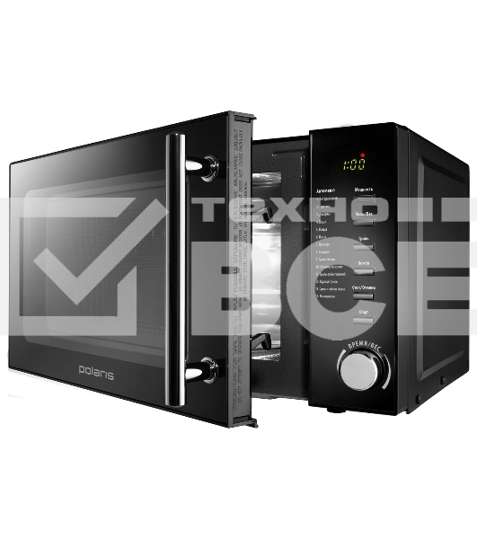 Микроволновая печь Polaris PMO 2002DG RUS черный, 20 л, 700 Вт, переключатели - поворотный механизм/кнопки