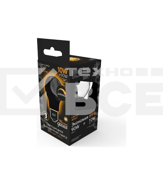 Лампа светодиодная LED GAUSS 102202110-D Filament A60 OPAL dimmable E27 10W 820lm 2700К 1/10/40