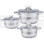 Набор посуды Zeidan Z-50632 6 предм.: кастрюля с/кр 2,0 л (16 см), кастрюля с/кр 3,0 л (18 см), кастрюля с/кр 4,0 л (20 см), нержавеющая сталь, комбинированная полировка снаружи, зеркальная полировка внутри, шкала литража, крышки - стекло, 5-ти СТЕПОВОЕ К, фото 1