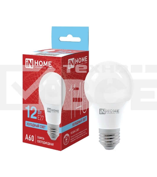 Лампа светодиодная LED-A60-VC 12Вт 230В E27 6500К IN HOME 4690612020259
