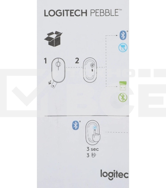 Мышь беспроводная Logitech Pebble M350 белый, 1000 dpi, радиоканал, Bluetooth, USB, кнопки - 3