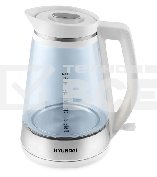 Чайник электрический Hyundai HYK-G3037 1.9л. 3000Вт белый/прозрачный (корпус: стекло)