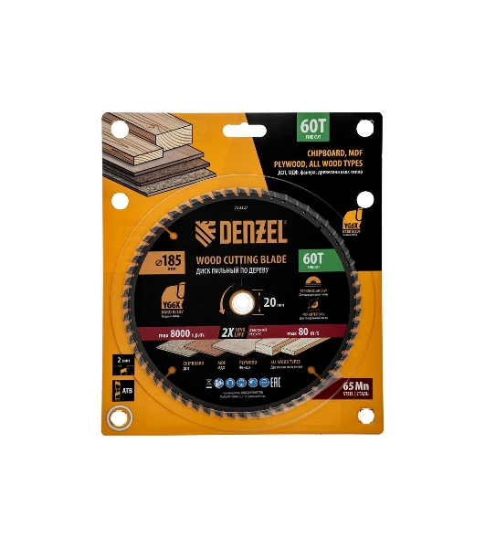 Пильный диск по дереву Denzel ф185 х 20 мм, 60 зубьев 733327