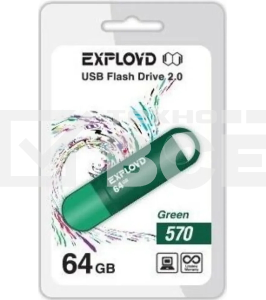 Флешка USB Exployd 570 Green (EX-64Gb-570-Green), 64Gb, USB 2.0, R/W 15/8, зеленый