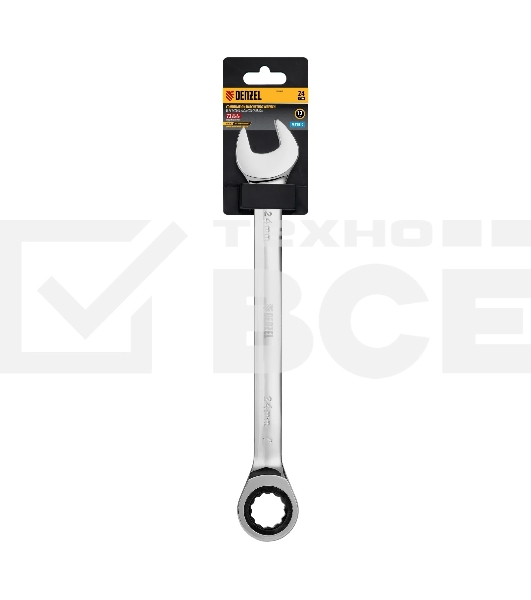 Ключ комбинированный Denzel, с трещеткой, 24 мм