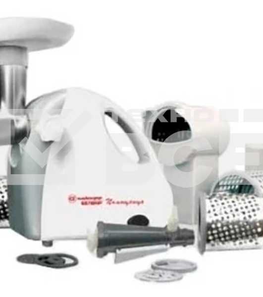 Мясорубка электрическая Белвар Помощница КЭМ-П2У 303-04 белый, 1500 Вт, 0.4 кг/мин, реверс, защита от перегрузки, насадки - 9
