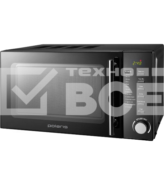 Микроволновая печь Polaris PMO 2002DG RUS черный, 20 л, 700 Вт, переключатели - поворотный механизм/кнопки
