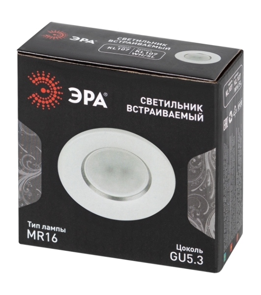 Встраиваемый светильник алюминиевый ЭРА KL107 WH/SL MR16 GU5.3 белый серебро