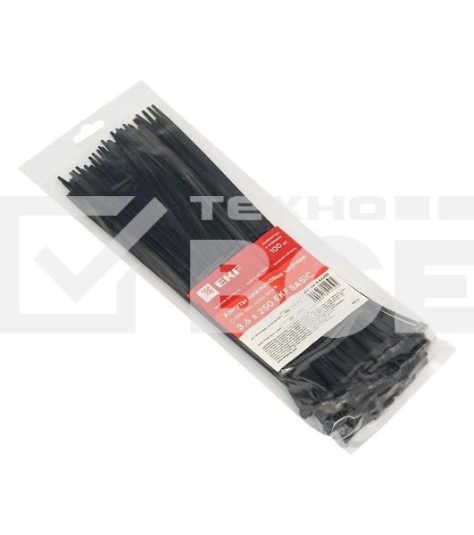 Хомут кабельный 3.6х250 нейл. черный (уп. 100 шт) EKF plc-cb-3.6x250