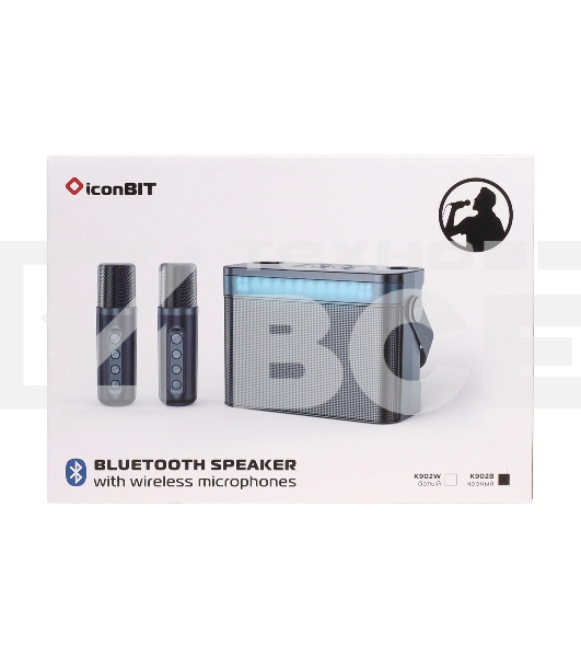 Переносная караоке система TRS2402 iconBIT K902B Колонка 10Вт, 2 микрофона Bluetooth, световые эффекты, аккумулятор в колонке 3000mAh и микрофонах, 22.3*9.6*15.7CM, черный