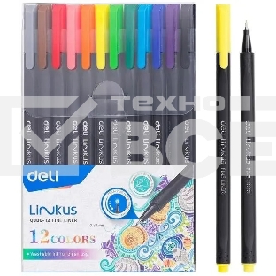 Набор ручек капиллярных Deli Linkus (EQ900-12), d=0.45мм, ассорти чернила, игловидный пишущий наконечник, линия 0.45мм, 12 цветов