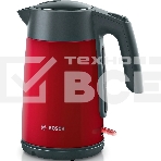 Чайник электрический Bosch TWK7L464 1.7 л, 2400 Вт., нерж.сталь, покрытая эмалью, красный, шкала уровня воды, фото 1