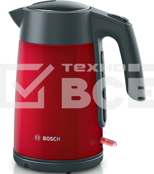 Чайник электрический Bosch TWK7L464 1.7 л, 2400 Вт., нерж.сталь, покрытая эмалью, красный, шкала уровня воды
