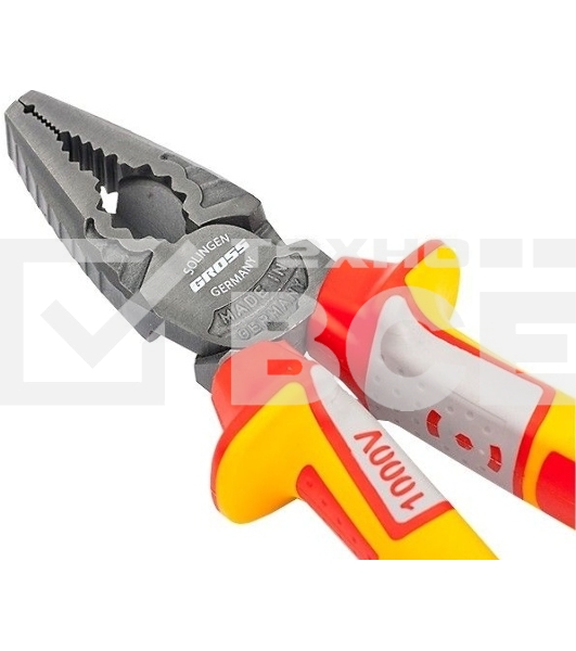 Плоскогубцы Gross 16989 комбинированные, диэлектрические, трехкомпонентные рукоятки, до 1000в, 180 мм