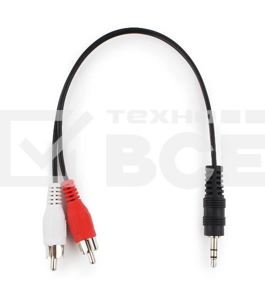 Кабель аудио Cablexpert CCA-458-0.2M-N, Jack 3.5(M)/2xRCA, 0.2м, черный, пакет