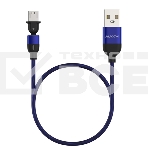 Кабель Maxvi MC-19M blue, USB-A - microUSB, 2.4A, LED ток макс. нагрузки 2.4А, макс. напряжение 5V; стандарт USB 2.0; длина кабеля 1.5м, нейлоновая оплетка, металлические корпуса разъемов, LED подсветка, цвет: синий, фото 1
