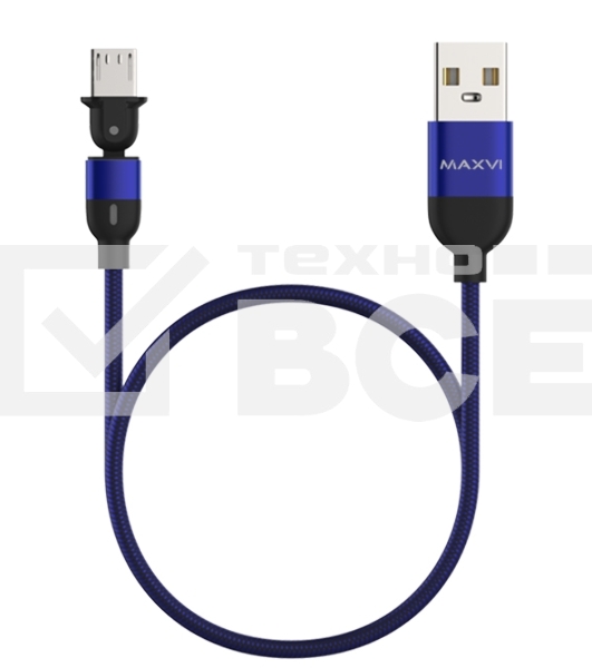 Кабель Maxvi MC-19M blue, USB-A - microUSB, 2.4A, LED ток макс. нагрузки 2.4А, макс. напряжение 5V; стандарт USB 2.0; длина кабеля 1.5м, нейлоновая оплетка, металлические корпуса разъемов, LED подсветка, цвет: синий