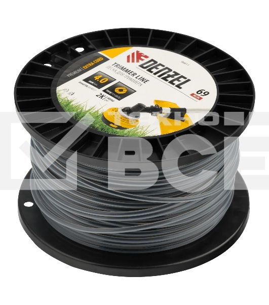 Леска для триммера Denzel двухкомпонентная круглая, 4,0мм х 69м, на DIN катушке EXTRA CORD