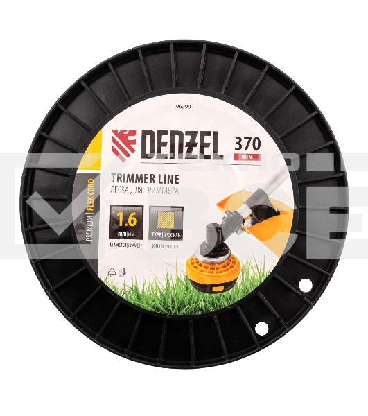 Леска для триммера Denzel квадрат 1,6мм х 370м, на DIN катушке FLEX CORD