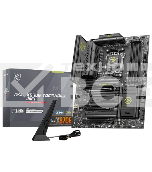 Материнская плата MSI MAG X870E TOMAHAWK WIFI, AM5, AMD X870, 4xDDR5, 4xSATA, 4xM.2, 1xPCI-E 5.0 x16, 1xPCI-E 4.0 x4, 1xPCI-E 3.0 x1, 1xHDMI, 2xUSB Type-C, 1x5Gb LAN, 2xUSB-A 3.2 Gen 2, 3xUSB-A 3.2 Gen 1, 4xUSB-A 2.0, 7.1, Wi-Fi 7, ATX