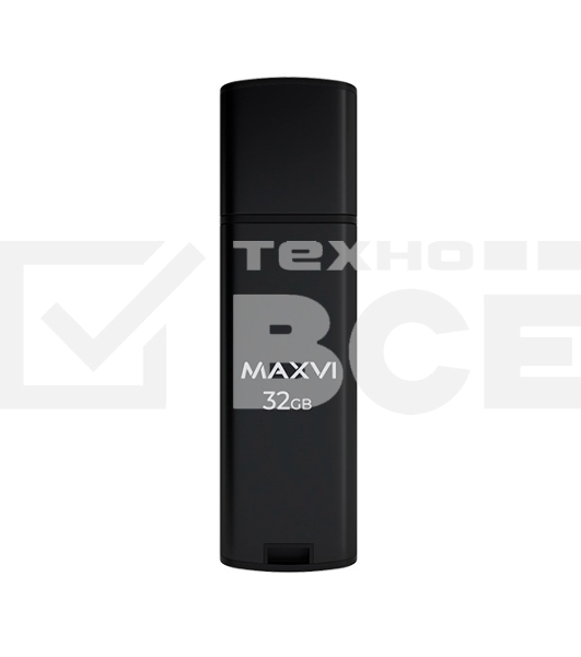 Флеш диск Maxvi MP2 32GB USB 2.0 black, монолит с колпачком, ABS пластик + металл
