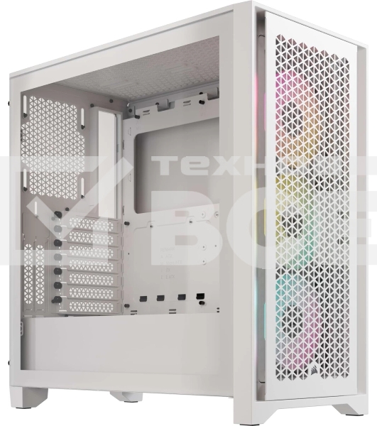Компьютерный корпус без блока питания Corsair iCUE 4000D RGb Airflow, Midi-Tower, TG, 3x120мм RGb, 1xUSB-A 3.2, 1xUSB 3.2 Type-C, E-ATX, ATX, mATX, mITX белый