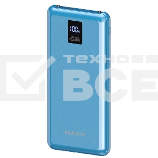 Портативный аккумулятор Maxvi PB10-11 10000 мАч blue 3A, встроенные кабели USB A/Type-C/Lightning