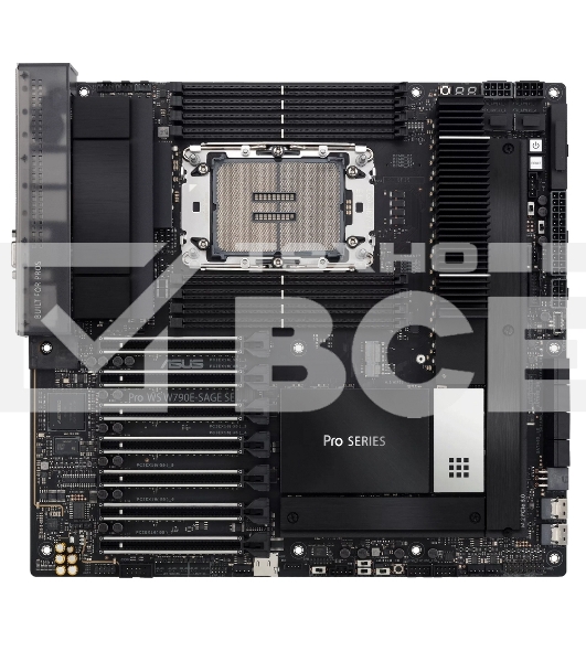 Материнская плата ASUS Pro WS W790E-SAGE SE, LGA4677, Intel W790, 8xDDR5 (ECC), 3xM.2, 2xSlimSAS, 8xSATA, 7xPCIe 5.0, 2x10Gb LAN, 1xUSB 3.2 Gen 2x2 (Type-C), 5xUSB 3.2 Gen 2 (Type-A + Type-C), 2xUSB 2.0, 5x3.5 мм, 7.1, EATX