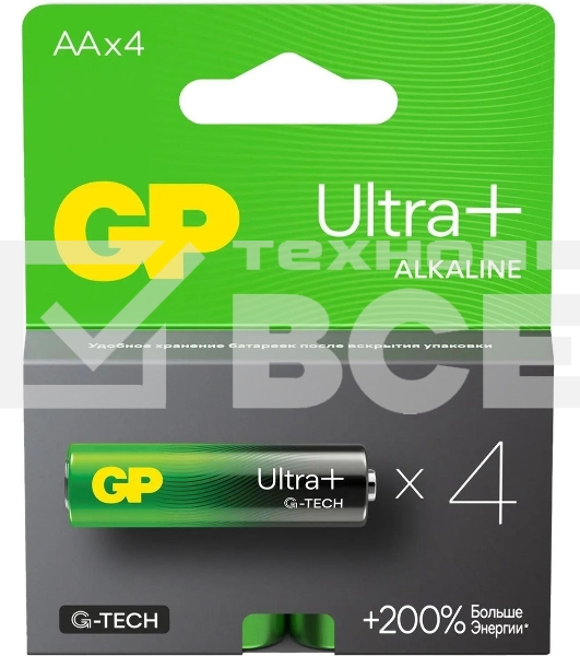 Батарея GP Ultra Plus Alkaline 15AUPA21-2CRSB4 AA (4шт) блистер