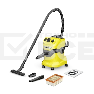 Строительный пылесос Karcher WD 4 P V-20/5/22 желтый, 1000 Вт, уборка сухая/сбор воды/выдув, пылесборник мешок/контейнер, 20 л