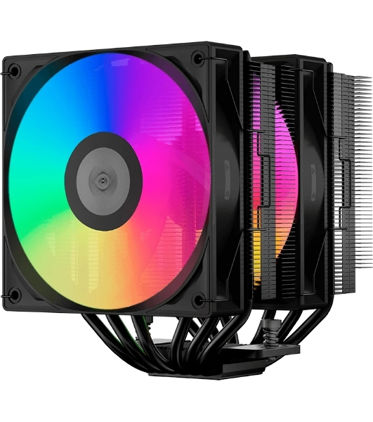 Кулер для процессора/CPU Cooler PCCooler RT620 ARGB BK (250W, 4-pin PWM, 157мм, Al/Cu, 6x6мм, 2x120мм, 73.32CFM, 34.9dBA, 2200RPM, S: 1851/1700/1200/115X, AM5/AM4, черный)