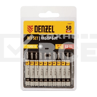 Набор бит Denzel TORX 10х50, сталь S2, шестигранный профиль, 10 шт.