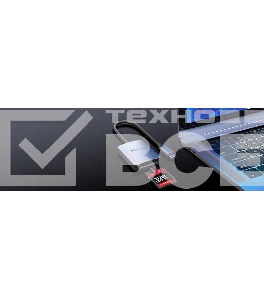 Кард-ридер Netac Flash WK12/серый/SD/SDHC/SDXC/microSD/microSDHC/microSDXC/USB 3.0 Type-C/пластик