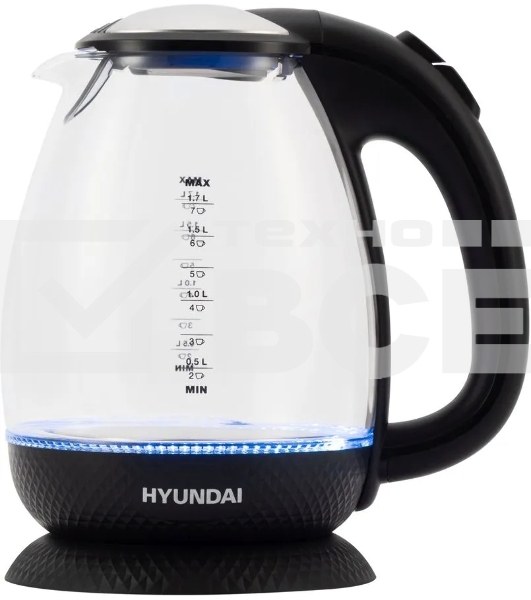 Чайник электрический Hyundai HYK-G3804 1.7л. 2200Вт черный (корпус: стекло)