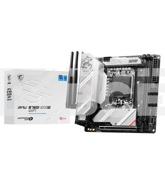 Материнская плата MSI MPG B760I EDGE WIFI, LGA 1700, Intel B760, 2xDDR5, 4xSATA, 2xM.2, 1xPCIe 5.0 x16, 1xHDMI, 1xDP, 1x 2.5Gb LAN, 4xUSB-A 3.2 Gen 1, 1xUSB-A 3.2 Gen 2, 2xUSB-A 2.0, 1xUSB-C 3.2 Gen 2, 3x3.5 мм, 7.1, Mini-ITX