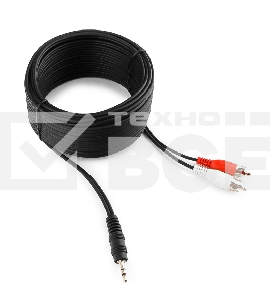 Кабель аудио Cablexpert CCA-458-10M-N, Jack 3.5(M)/2xRCA, 10м, черный, пакет