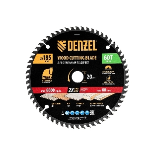 Пильный диск по дереву Denzel ф185 х 20 мм, 60 зубьев 733327