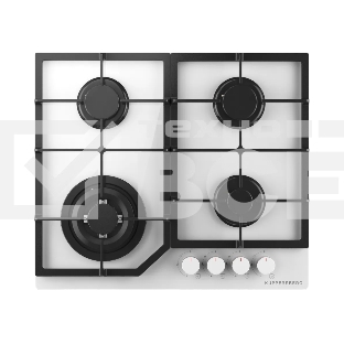 Варочная поверхность Kuppersberg, газ, High-Tech, 60 см, автоматический электроподжиг, газ-контроль, SABAF конфорки, чугунные решетки, WOK конфорка, цвет белое стекло, цвет фурнитуры белый