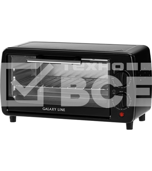 Мини-печь Galaxy Line GL 2625, черный, 8 л, 1000 Вт, таймер на 60 минут, индикатор работы, автоотключение