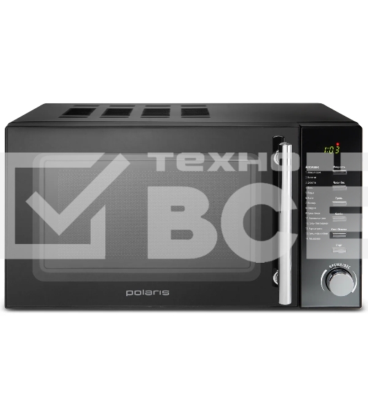 Микроволновая печь Polaris PMO 2002DG RUS черный, 20 л, 700 Вт, переключатели - поворотный механизм/кнопки