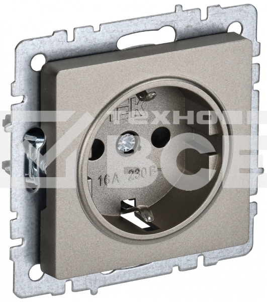 Розетка 1-местная IEK BRITE РС11-1-0-БрШ (BR-R11-16-K37) с заземлением, без защитных шторок, 16А, шампань