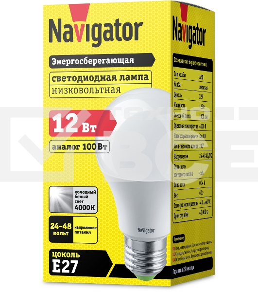 Лампа светодиодная Navigator 61 478 NLL-A60-12-24/48-4K-E27
